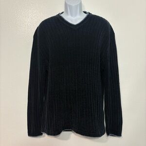 Vintage Industrial Exchange Navy Ribbed V-Neck Sweater SzM Made in Korea Y2K